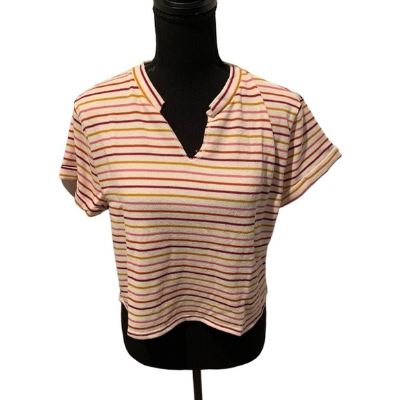 Lush Notch Cropped Tee Rainbow Stripe Medium NEW - Picture 1 of 7